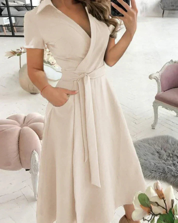 Yamira - Elegantes Damen-Midi-Kleid mit V-Ausschnitt