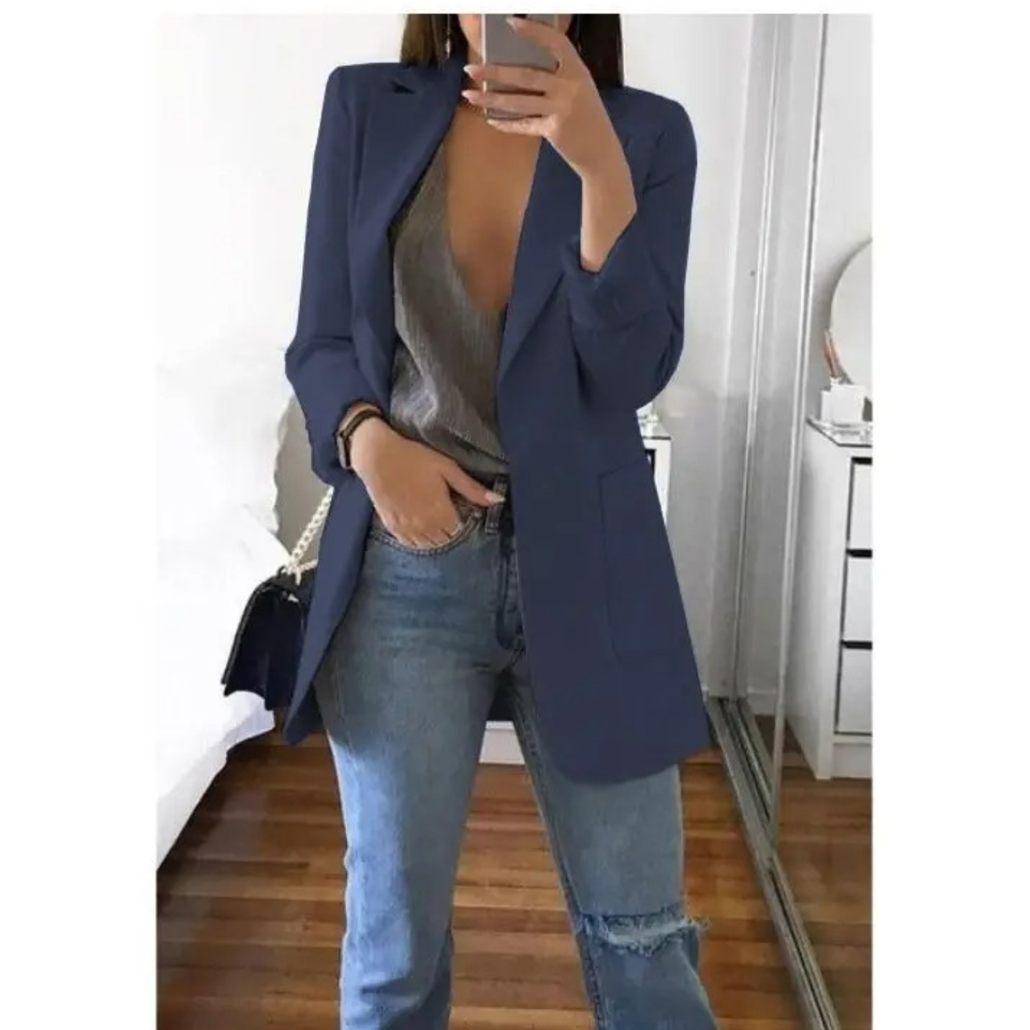 Eleganter gemusterter Doppelreiher-Blazer für Damen – Ideal für Büro-Outfits