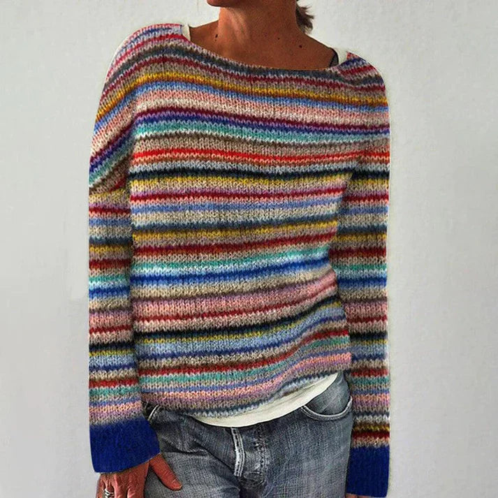 Modischer Langarm-Pullover mit Streifenmuster