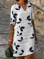 Blumenmuster Damenkleid mit halblangen Ärmeln