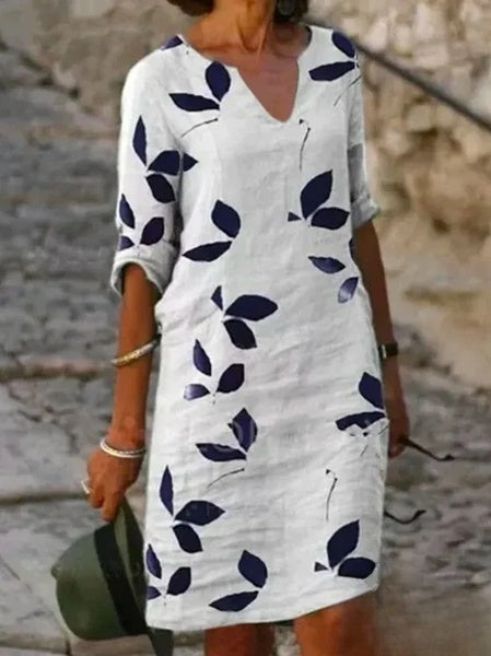 Blumenmuster Damenkleid mit halblangen Ärmeln