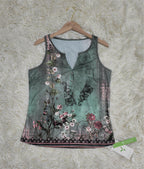 Ärmellose Bluse mit Aquarell-Blumenmuster