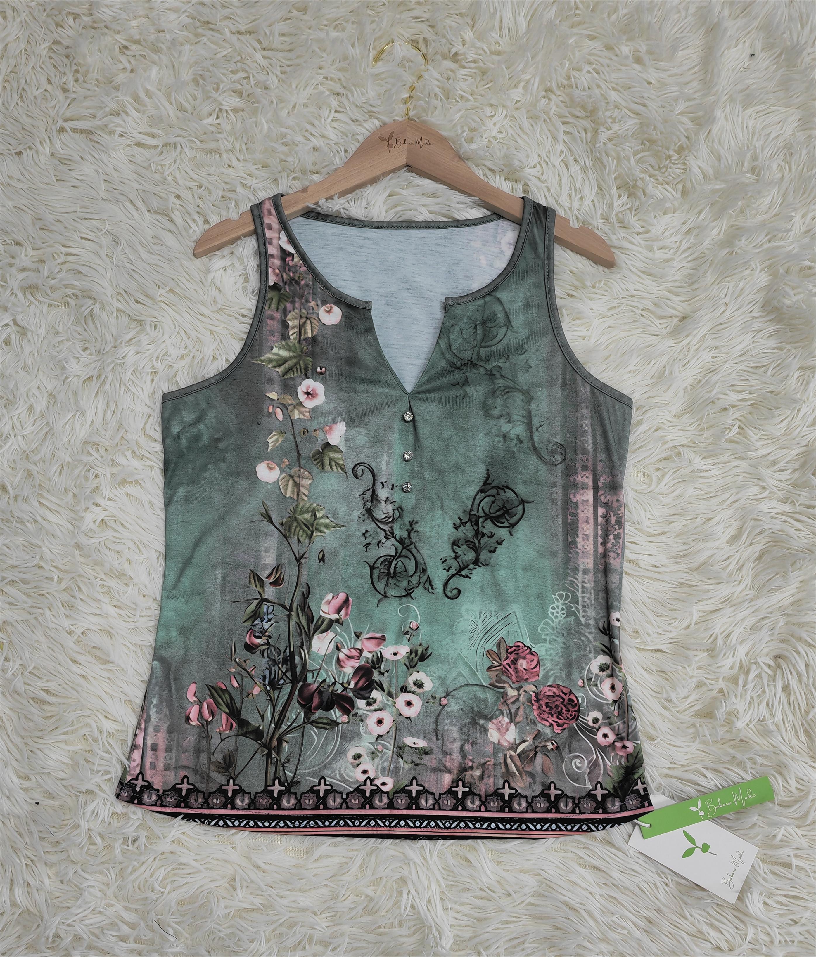Ärmellose Bluse mit Aquarell-Blumenmuster