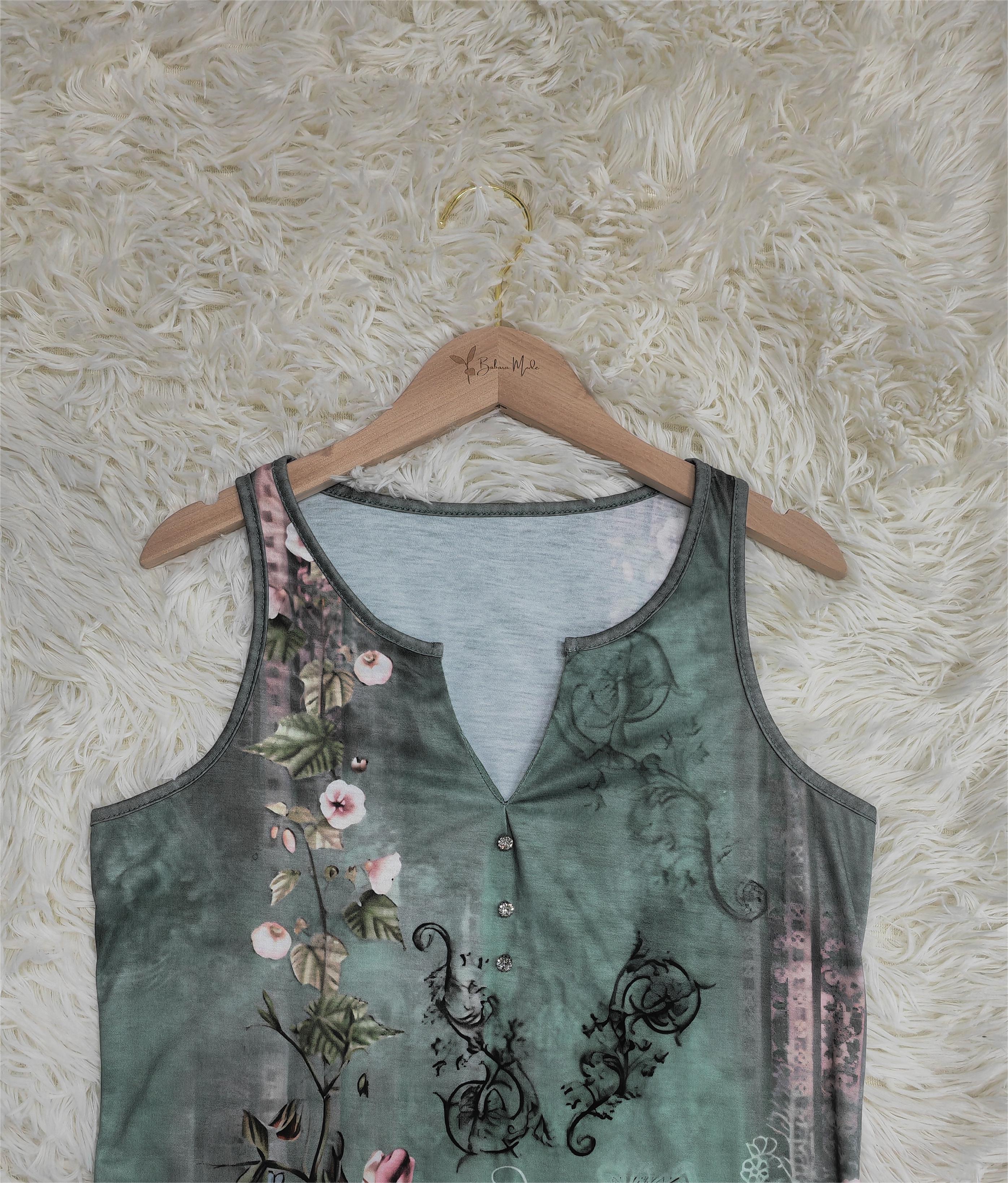 Ärmellose Bluse mit Aquarell-Blumenmuster
