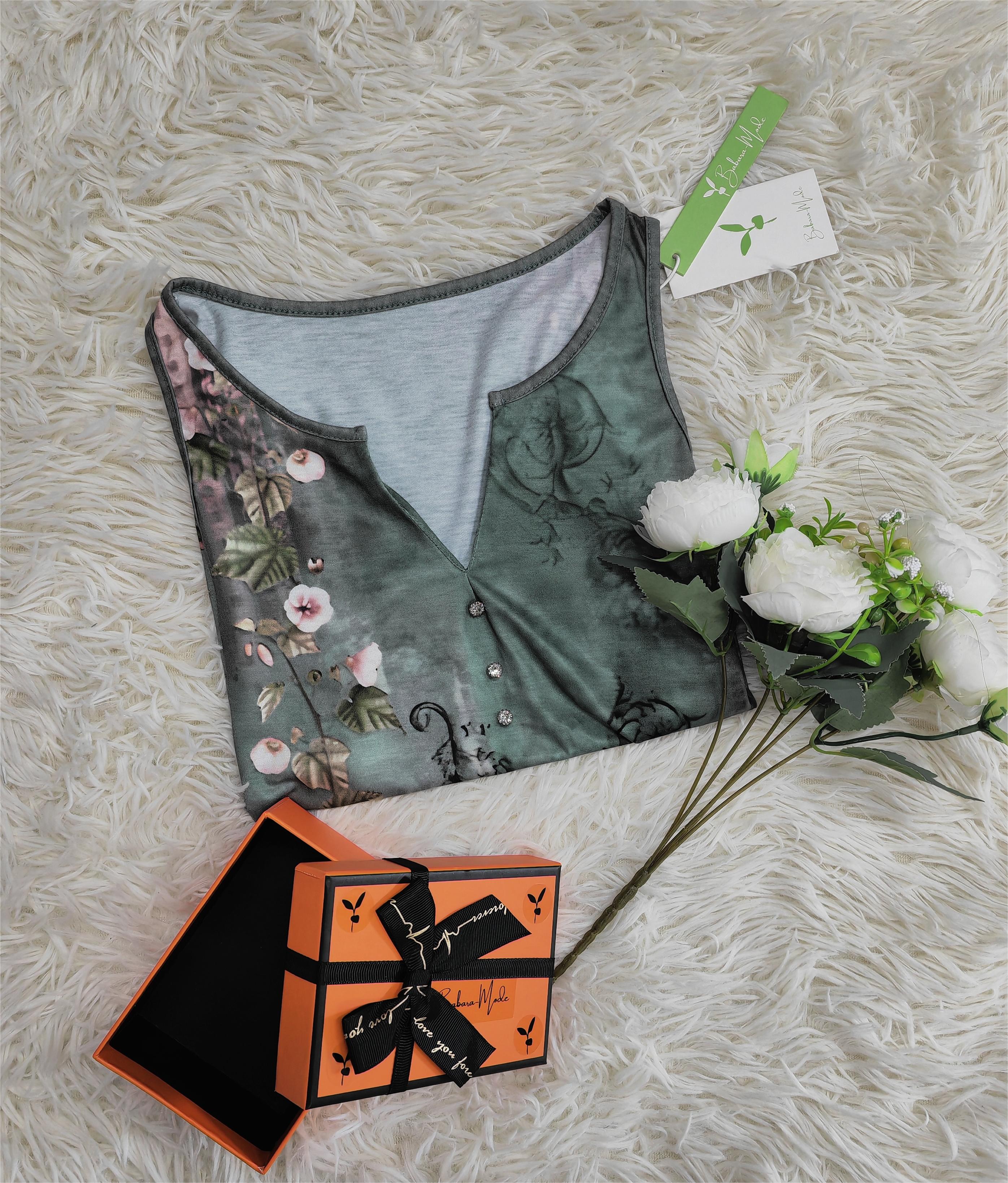 Ärmellose Bluse mit Aquarell-Blumenmuster