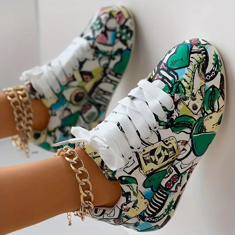 Graffiti-Print Damen Sneakers mit Schichten