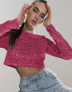 Glänzendes Pailletten-Cropped Top für Damen