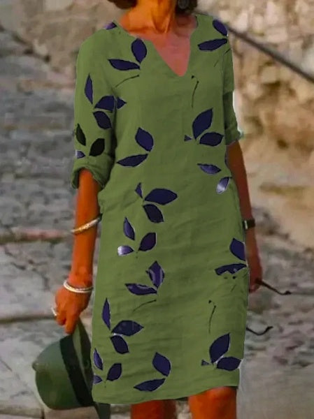 Blumenmuster Damenkleid mit halblangen Ärmeln