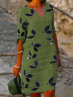 Blumenmuster Damenkleid mit halblangen Ärmeln