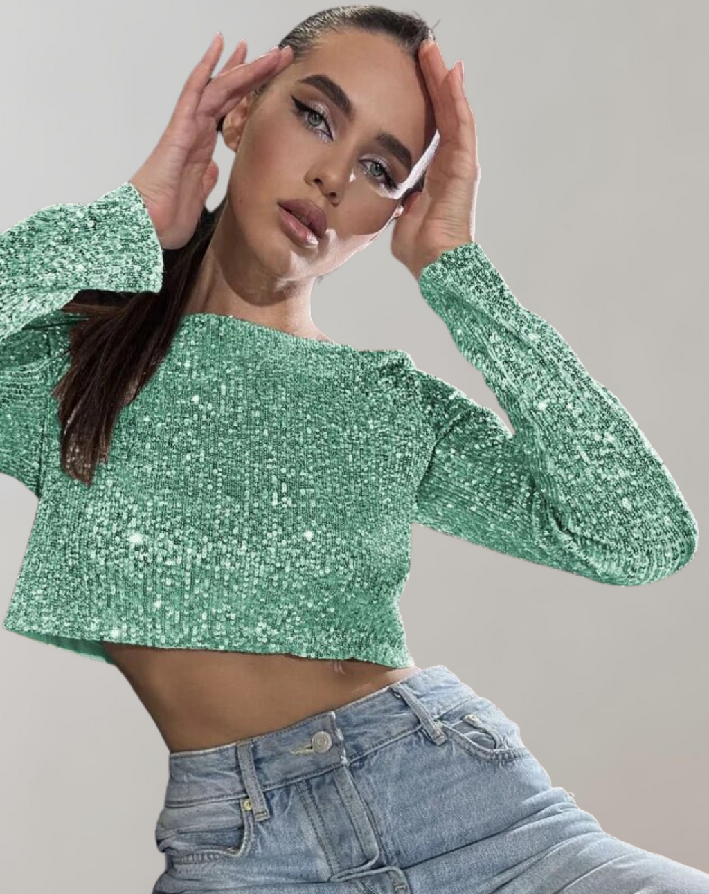 Glänzendes Pailletten-Cropped Top für Damen