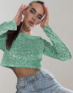 Glänzendes Pailletten-Cropped Top für Damen