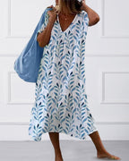 Schwingendes Midi-Kleid mit Blattmuster