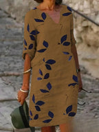 Blumenmuster Damenkleid mit halblangen Ärmeln