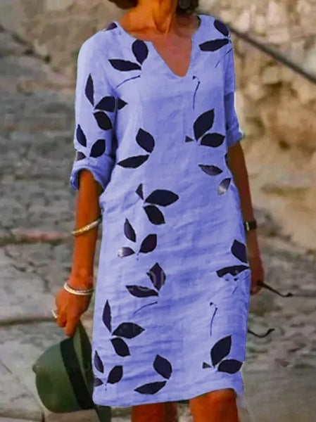 Blumenmuster Damenkleid mit halblangen Ärmeln