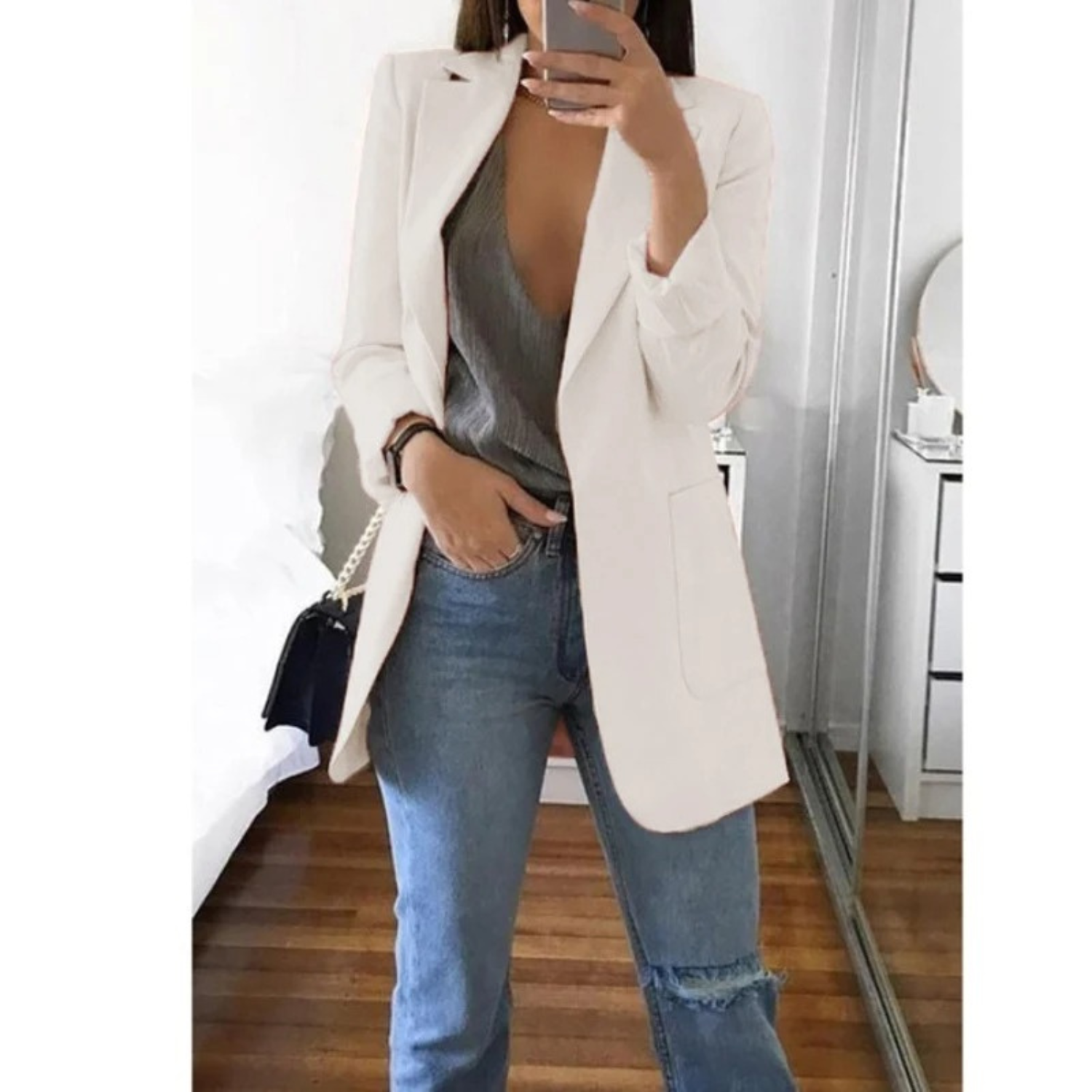Eleganter gemusterter Doppelreiher-Blazer für Damen – Ideal für Büro-Outfits