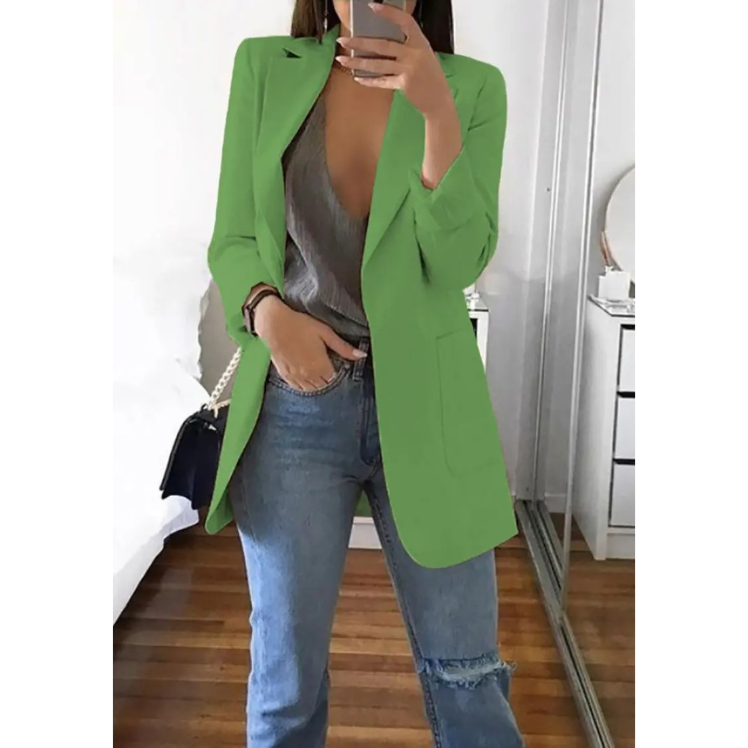 Eleganter gemusterter Doppelreiher-Blazer für Damen – Ideal für Büro-Outfits