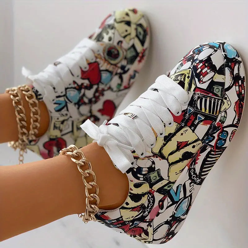 Graffiti-Print Damen Sneakers mit Schichten