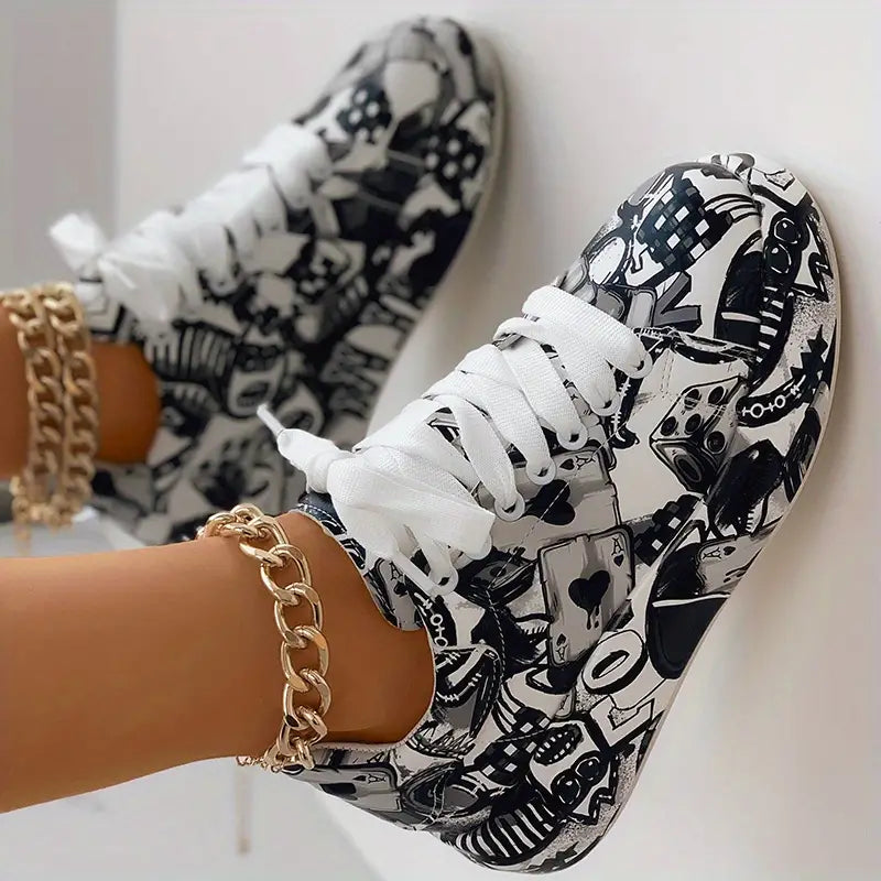 Graffiti-Print Damen Sneakers mit Schichten