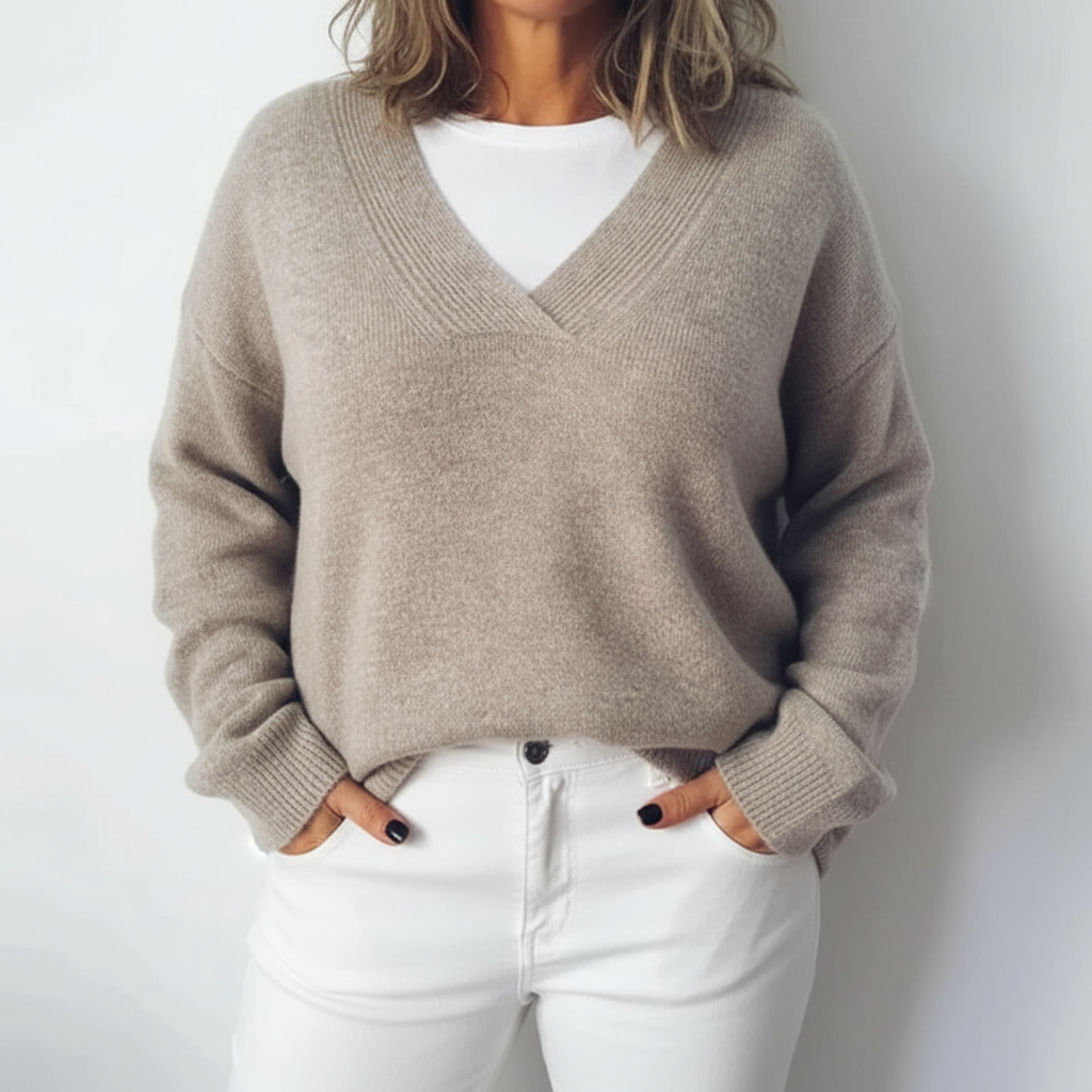 Eleganter V-Ausschnitt Oversized Pullover für Damen in Übergrößen