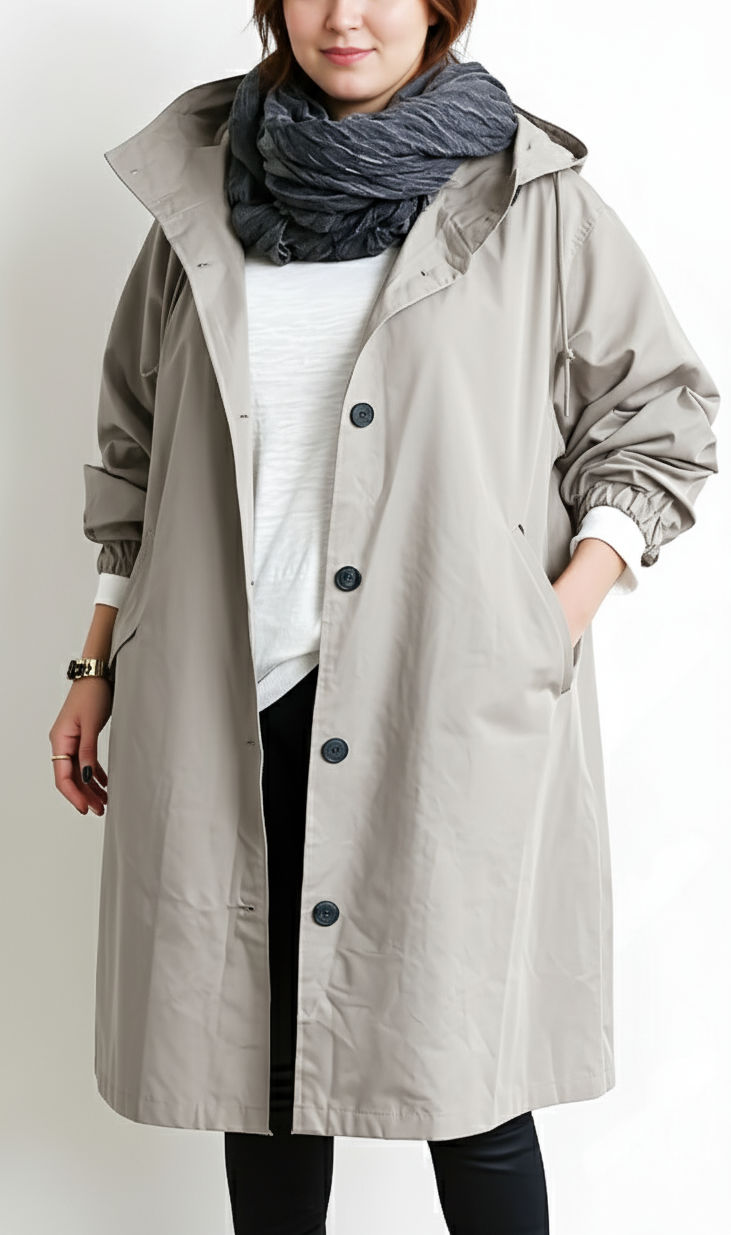 Plus Size Damen Trenchcoat mit Kapuze