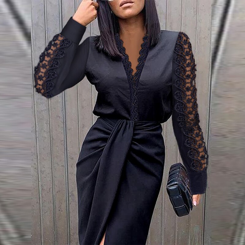 Elegantes Langarm-Cocktailkleid für Damen | Glamouröses Abendkleid