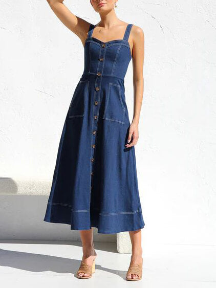 Leichtes Denim-Midi-Kleid mit Knopfdetails