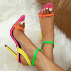 Eye-Catching High-Heel Sandals Featuring Bold Neon Straps