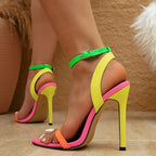 Eye-Catching High-Heel Sandals Featuring Bold Neon Straps