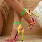 Eye-Catching High-Heel Sandals Featuring Bold Neon Straps
