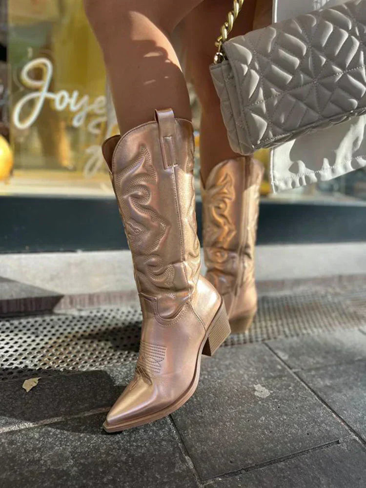 Stilvolle Metallische Western-Stiefeletten