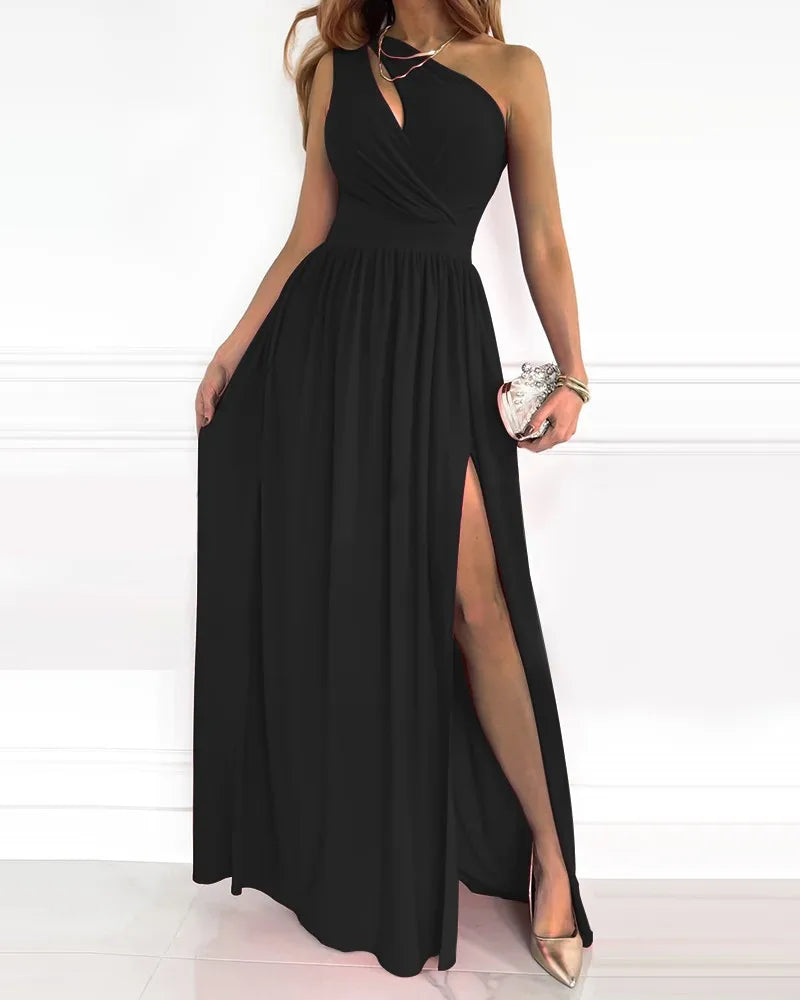 Chic One-Shoulder Maxi Evening Gown