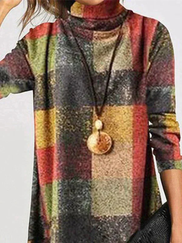 Stylisches kariertes Turtleneck-Kleid für Damen