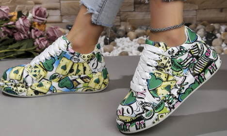 Graffiti-Print Damen Sneakers mit Schichten
